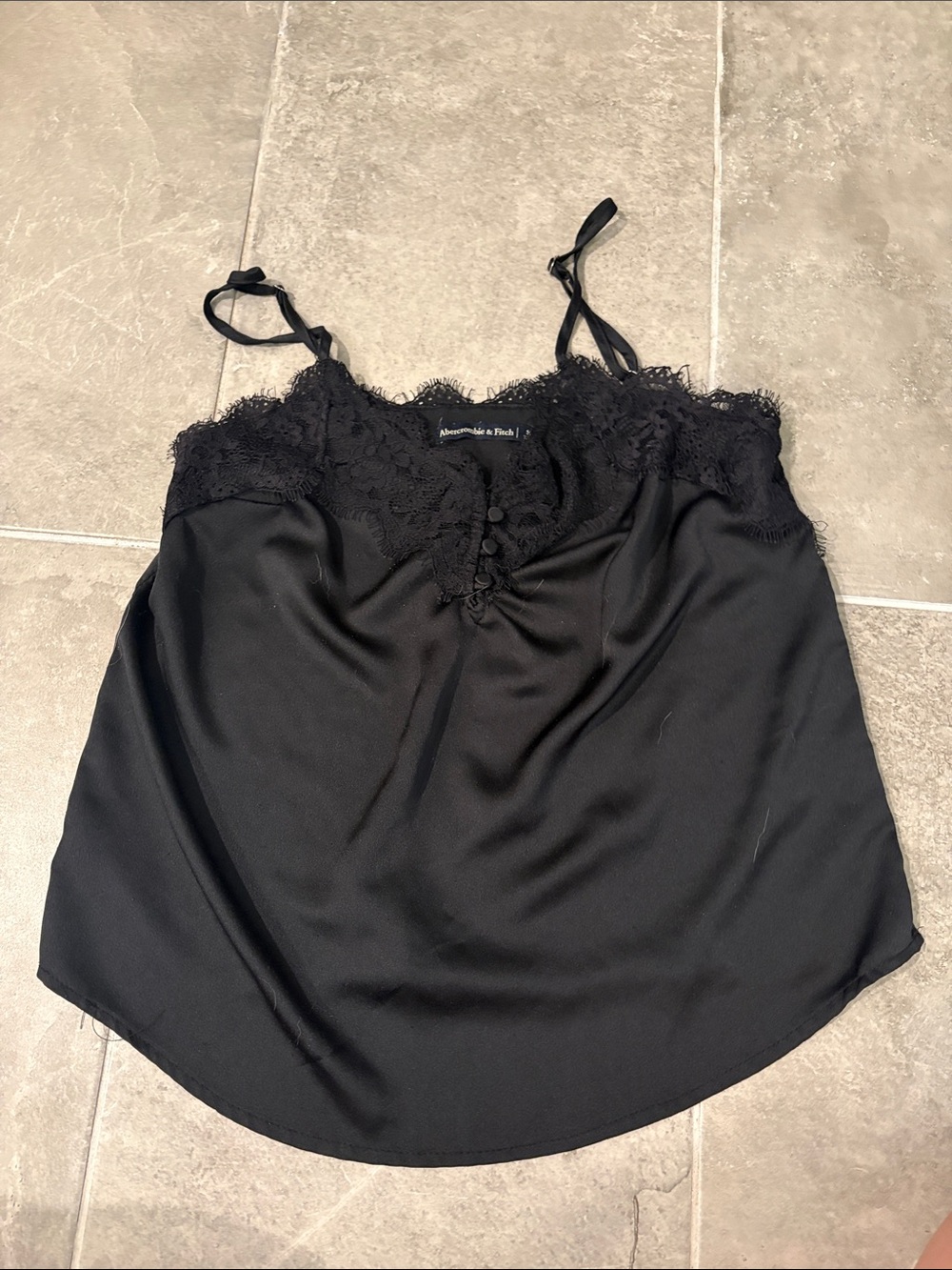 Abercrombie & Fitch Black Satin Lace-Trim Cami
